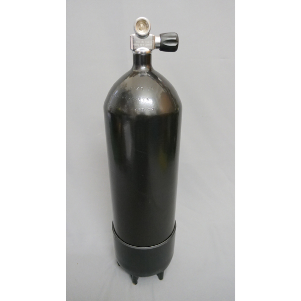 Tauchflasche 12 Liter 300bar komplett mit Ventil und Standfuss 178mm schwarz