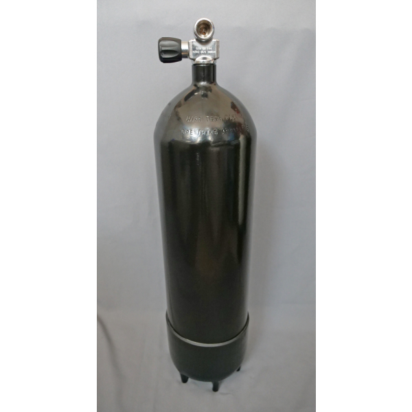 Diving bottle 10 liters 300bar complete with valve and stand 178mm black