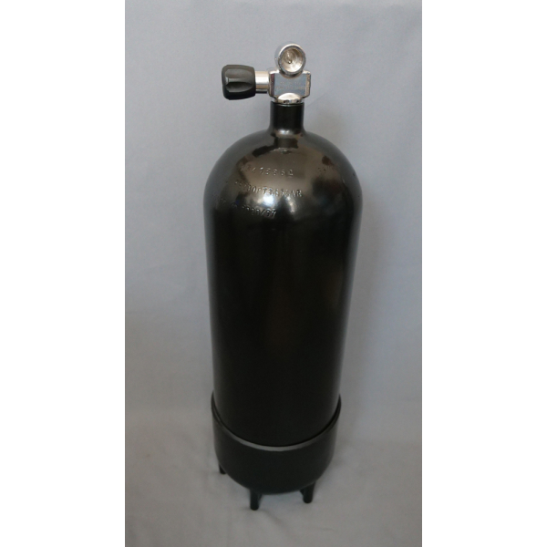 Tauchflasche 12 Liter 232bar komplett mit Ventil und Standfuss 171mm schwarz
