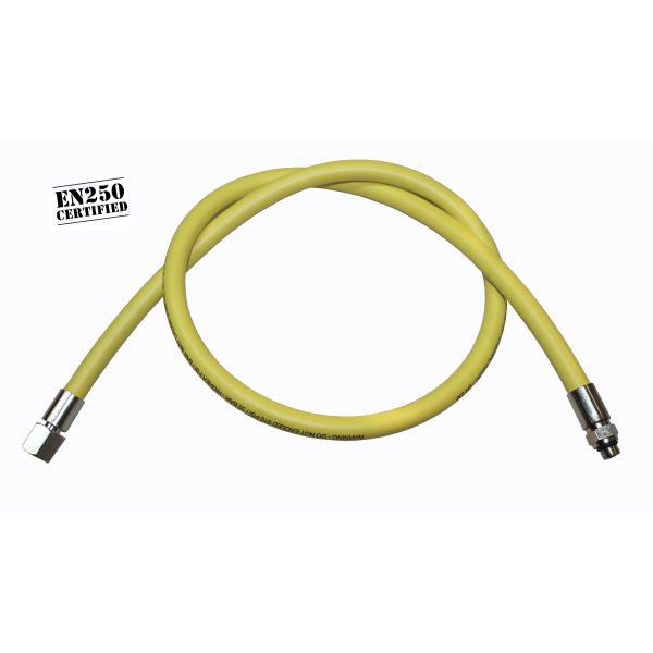 Medium pressure hose 120 cm to second stage, connection 3/8" UNF yellow