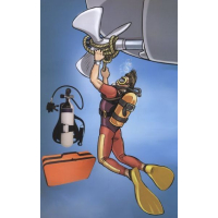 Boat diving equipment as a complete system 5 litre 200bar diving cylinder, carrying frame and breathing regulator