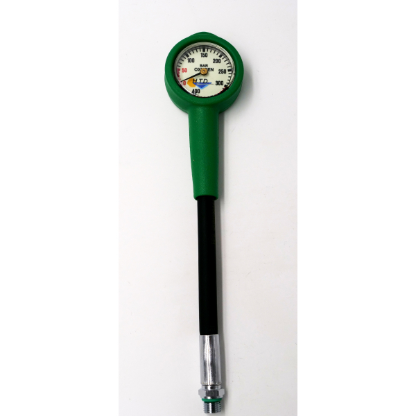 Pressure gauge with HP hose for oxygen, short high pressure hose 15cm