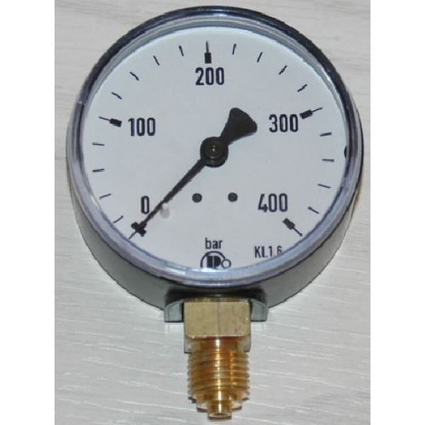 Manometer für Druckluft Kl.1.6, 63mm Stahlgehäuse, bis 400 bar