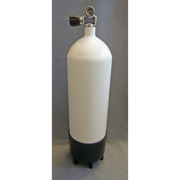 Diving bottle 8.5 liters 232bar complete with valve and stand 171mm white